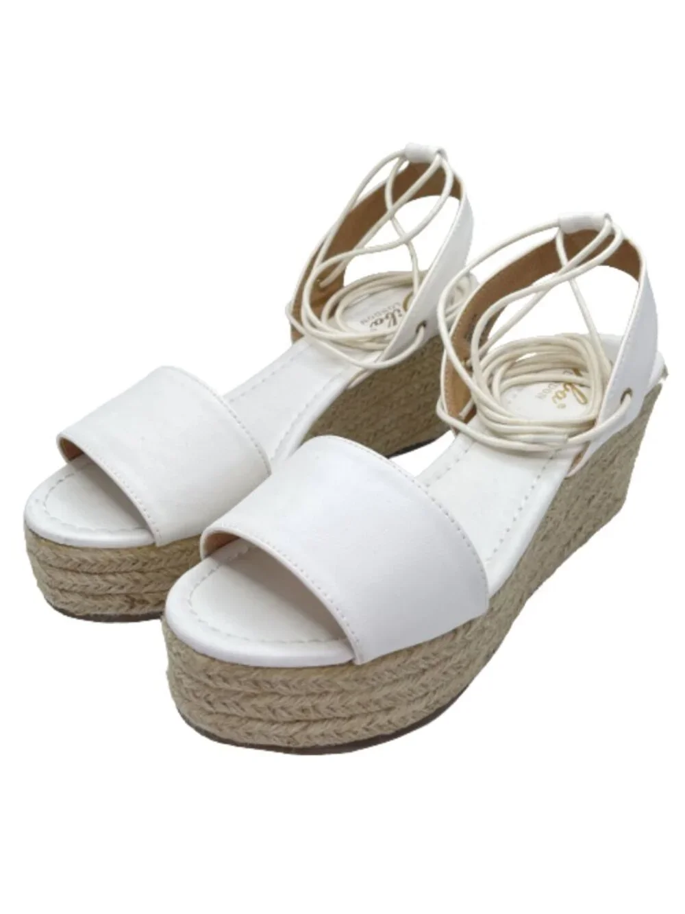 White Ankle Strap Platform Sandals Size: 9